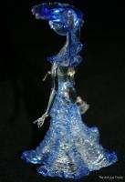 Exquisite Bohemian hand made art Blue glass Lady with Umbrella 