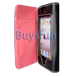 NEW WALLET LEATHER CASE FLIP COVER POUCH SKIN FOR IPHONE 4 4G BLACK 