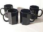 Set of Four Black Arcoroc Coffee Cups Mugs France  