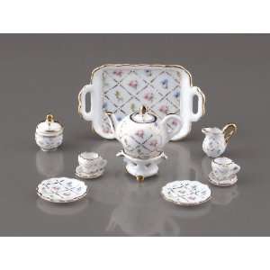   One Reutter Porcelain Dollhouse Miniature Gold Crosshatch Tea Set