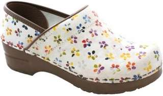 New Sanita Professional Printed Suede Pippie Flower Closed Back Clogs 
