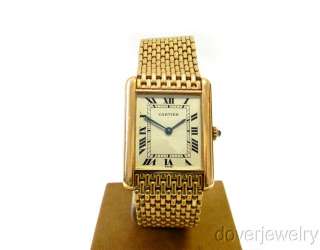 Vintage Cartier Swiss Tank 18k Gold Mesh Bracelet Mens Watch NR 