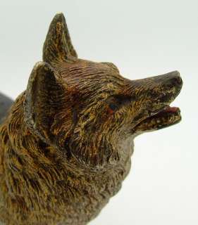   VIENNA BRONZE COLD PAINTED DOG FOXHUNTING STICK HAT PIN CUSHION  
