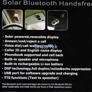 Solar Charging Bluetooth car kit Adapter Hand free Speakerphone CKG3 