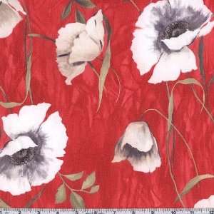  50 Wide Poly Twill Poppies Soft Red Fabric By The Yard 