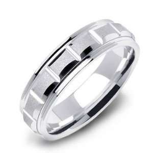    14K White Gold Contemporary Brick Design Wedding Band Ring Jewelry