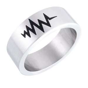 Mens Stainless Steel with Black Lacquer Pattern Ring 