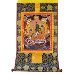  Green Tara Tibetan Buddhist Brocade Thangka Musical 