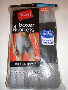 Hanes 2349C4 Mens Black & Gray Cotton Boxer Briefs 4pk  