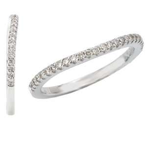  Gently curved 14K white gold diamond wedding band: Jewelry