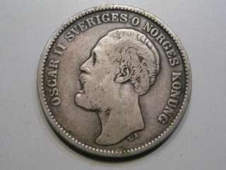 1876 E B. 2 Kronor. Sweden. VF. (sm EB. lg or sm date?)  