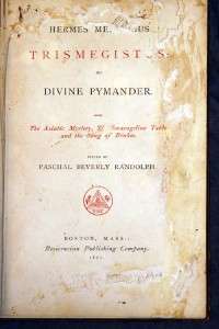 Trismegistus His Divine Pymander by Paschal Beverly Randolph Wiccan 