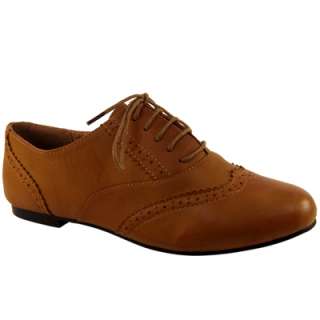 WOMENS LACE UP PLAIN BROGUE SHOES OXFORD STYLE NEW 3 8  