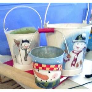 Snowman Pails Set of 3 Holiday Decorations for the Christmas Season