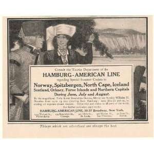 1908 Hamburg American Line Summer Cruise to Norway Print Ad (52321 
