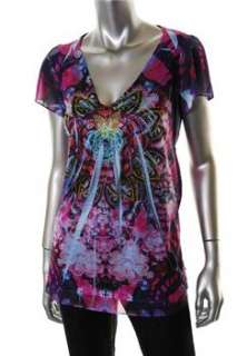 One World NEW Knit Top Printed Sublimation Embellished Misses Shirt M 
