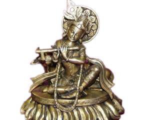 Lord Krishna Statue Playing Flute Hindu God Brass Sculpture 9 inch 