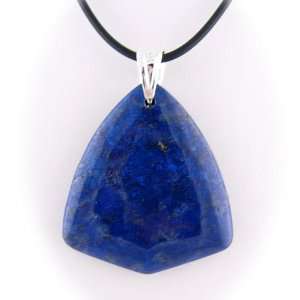  Blue Lapis Gemstone Pendant 18 Inch Rubber Cord Necklace 