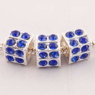 Wholesale Colorful Silver Rhinestone Crystal Cubic European Beads Fit 