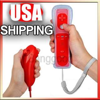 Red Remote and Nunchuck Controller f Nintendo Wii +Case  