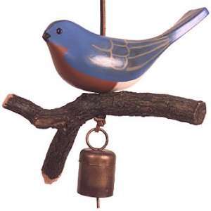 Handpainted EASTERN BLUEBIRD on Branch Decorative Windchime Garden 