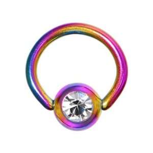   Gauge 1/4 Austrian Crystal Rainbow Titanium BCR Captive Ring: Jewelry