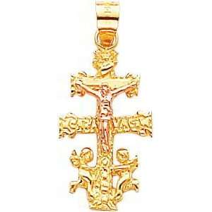  14K Two Tone Gold Caravaca Cross Pendant: Jewelry