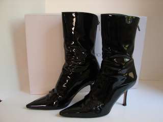 Jimmy Choo Black Patent Leather Mid Calf Boots/Shoes Sz 38  