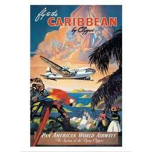  World Travel Poster Caribbean via Pan American 9 inch by 