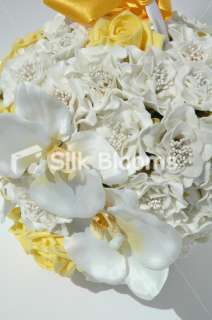 Large Yellow White Rose Orchid Pomander, Kissing Ball  