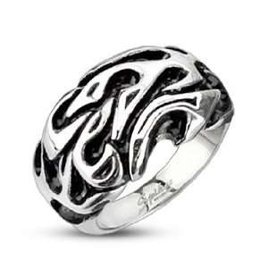  316L Stainless Steel Tribal Flame Wave Cast Ring   Size: 9 