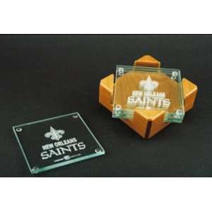 New Orleans Saints Glass Coaster Set with Alder Wood 