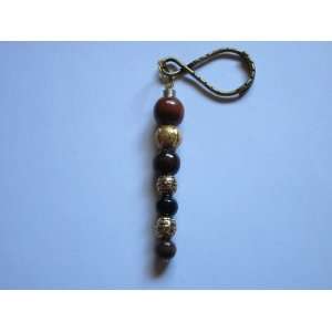    Handcrafted Bead Key Fob   Brown, Gold*/Gold*/Rope 