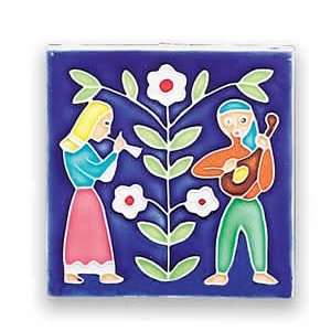  Handmade Decorative Folk Scene Tile From Italy