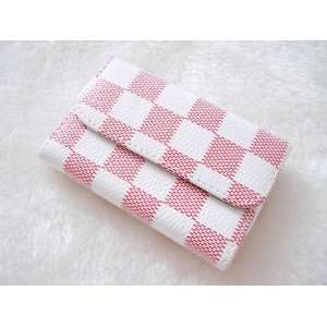  White & Red Square Grid Metal Business Card Case Holder 