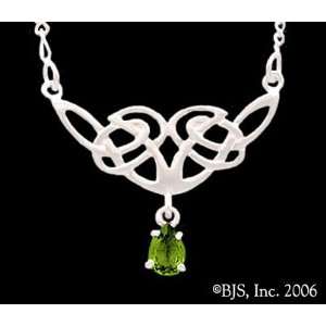 Celtic Knot Necklace, Sterling Silver Pendant, Peridot set gemstone 