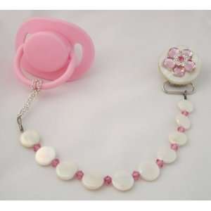  Baby Pink Mother of Pearl Pacifier Clip Baby