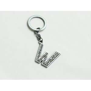  Initial Key Chain White Crystal Pendant Letter W