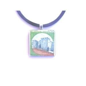  Postage Stamp Pendant Necklace Vintage Stamp from Italy 