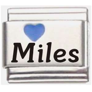  Miles Dark Blue Heart Laser Name Italian Charm Link 
