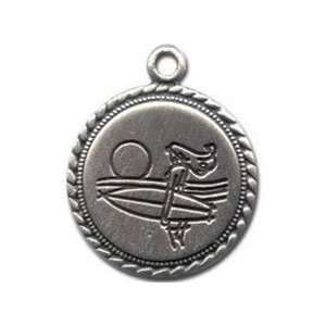 Get Back Designs SURFER GIRL SUNSET Round Pendant  In Silver  