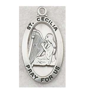 Sterling Silver St Cecilia Medal Patron Saint Pendant Charm Catholic 