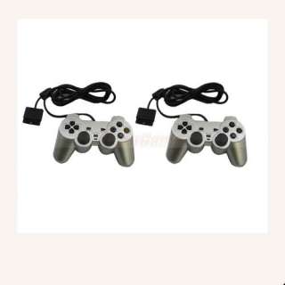 Two Silver Wired Shock Game Controller for Sony PS2 NEW  