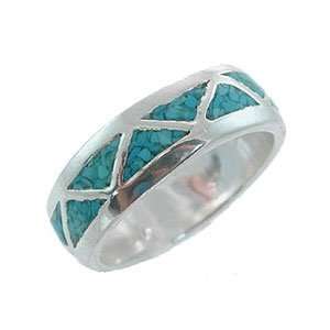  Southwestern Style Chevron Band Ring with Turquoise Chip 
