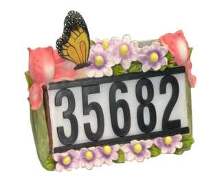 Solar Powered House Number Light w Butterfly & Flowers  