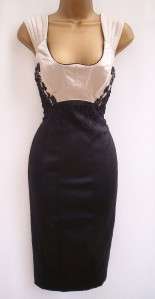 KAREN MILLEN Black Embroidered Silk Corset DRESS sz 10  