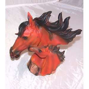  Red Orange Horse Head Figurine of Mother and Colt 