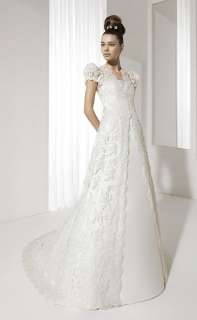 2012 Gorgeous Lace Overlay Wedding Dress Bridal Gown Sleeves Free Size 