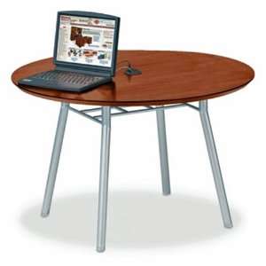   42 Round Table with Data Port Walnut Top/Silver Base