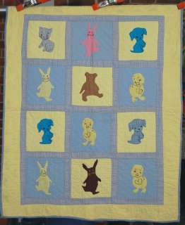 CHEERY 40s Bunny, Puppy & Chick Antique Crib Quilt  